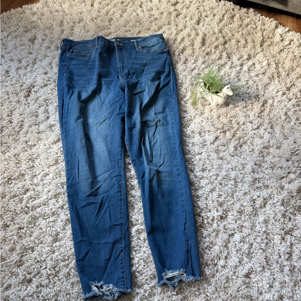 Sofia by Sofia Vergara Ripped Hem Blue plus size denim Jeans